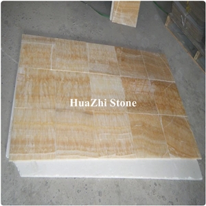 Interior Backlit Honey Yellow Wood Onyx Translucent Wall Panel
