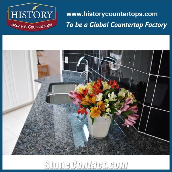 China Blue Pearl Granite Countertop Bar Top Island Solid Surface