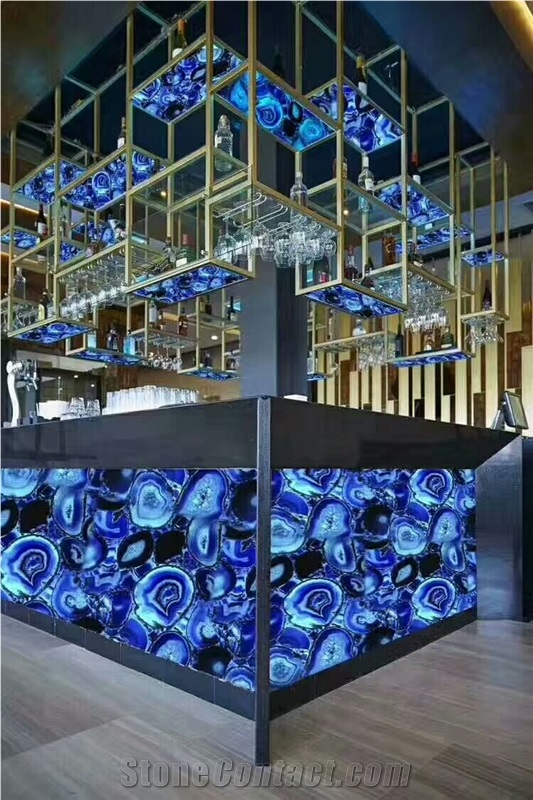China Blue Agate Semiprecious Stone Backlight for Table Tops