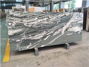 Multicolor Wood Grain Marble Cloud Vein Slabs, Landscape Green Marble