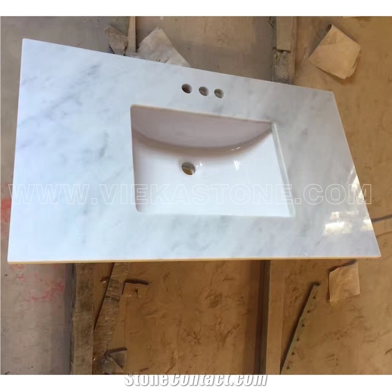 Rectangle Bianco Carrara White Marble Bathroom Countertop Vanity Top Bathroom