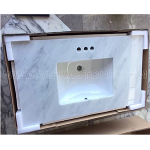 Rectangle Bianco Carrara White Marble Bathroom Countertop Vanity Top Bathroom