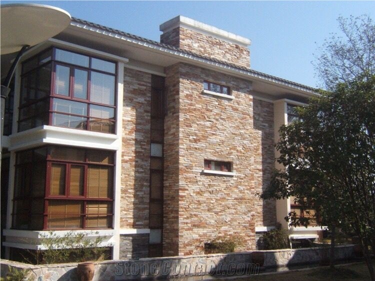 China Culture Stone Slate Yellow Wall Stone Panels