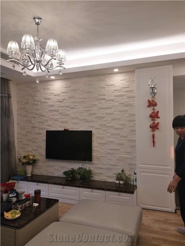 White Marble Cultured Stone Ledge Stone Wall Panels Feature Wall