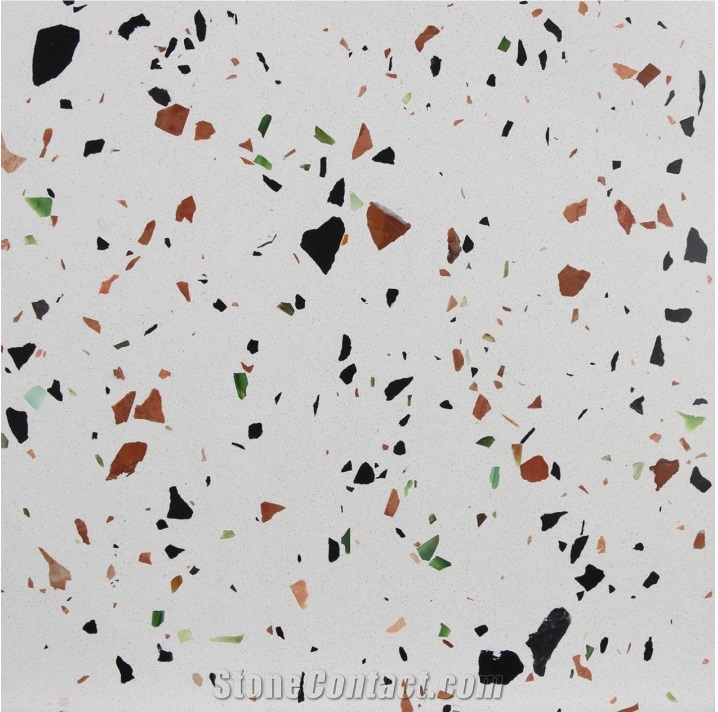White Terrazzo Tiles with Glass Particle, Artificial Stone, Tt002m