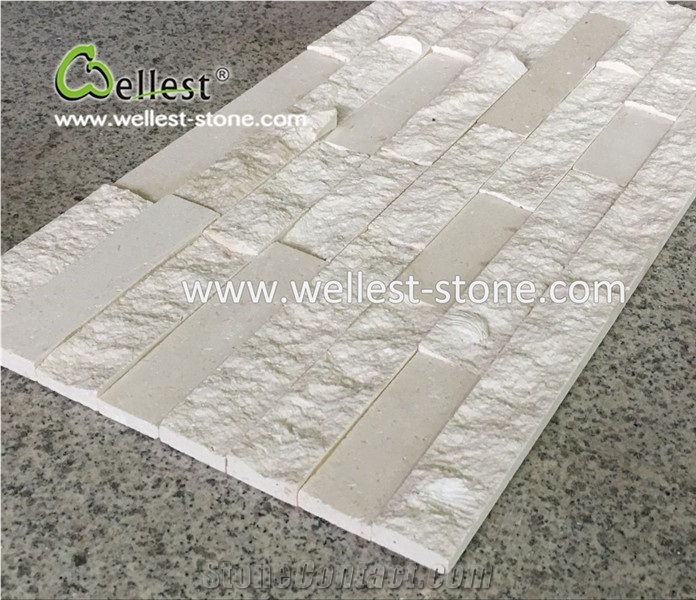 High-End 3d Polish+Split White Limestone Ledge Stone for Feature Wall