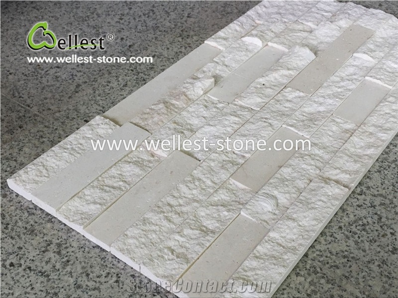 High-End 3d Polish+Split White Limestone Ledge Stone for Feature Wall