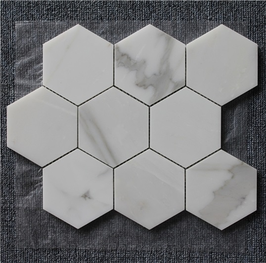 Chinese Oriental White Marble Hexagon Mosaic Tiles for Bathroom Wall