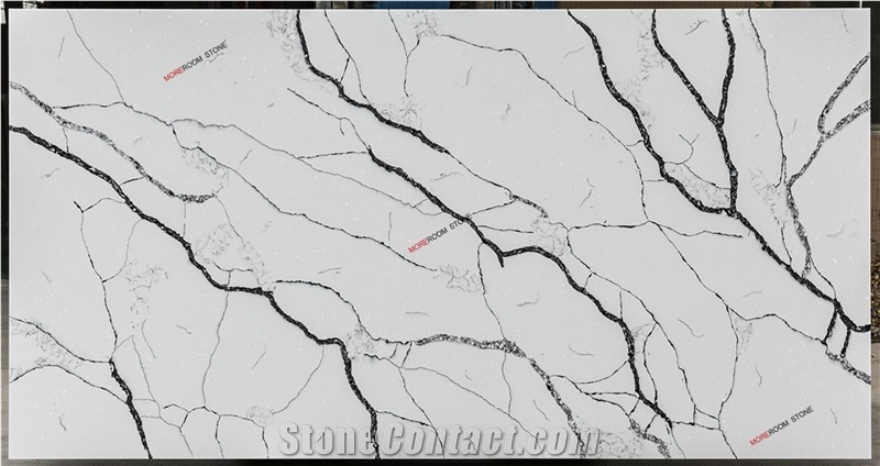 Moreroom Stone Marble Look White Engineered Stone Slab for Countertop