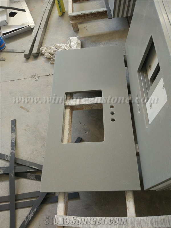 Chinese Grey Customized Quartz Countertop, Winggreen Manufacturer