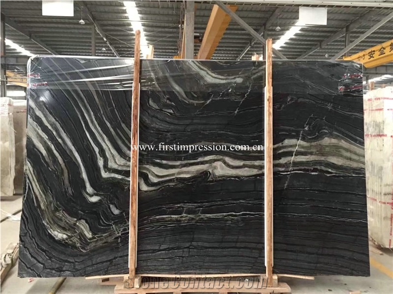 Popular Silver Wave Slabs/China Cheap Black Wooden Marble Slabs&Tiles