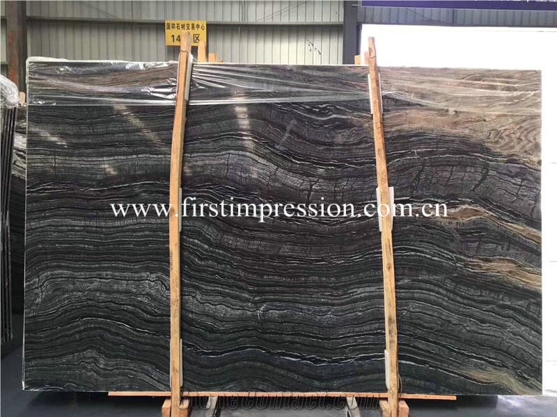 Popular Silver Wave Slabs/China Cheap Black Wooden Marble Slabs&Tiles