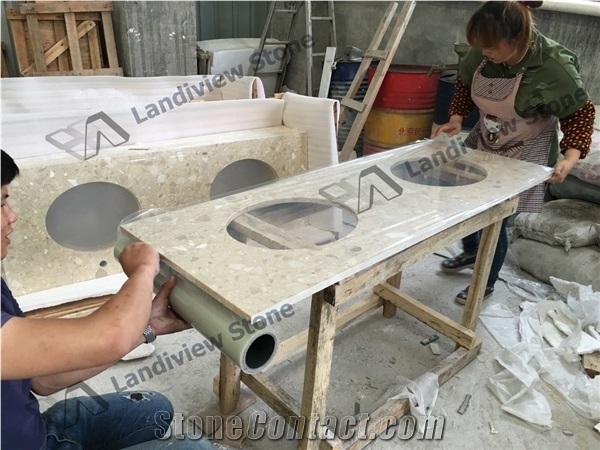 Beige Terrazzo Vanity Tops, Terrazzo Tiles,Artificial Stone Vanity Top