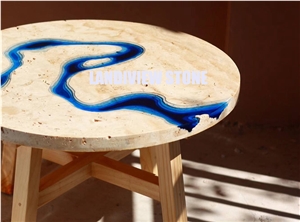 Lagoon Table from Travertine and Resin, Lagoon Coffee Table Lagoon Table from Travertine and Resin, Lagoon Coffee Table