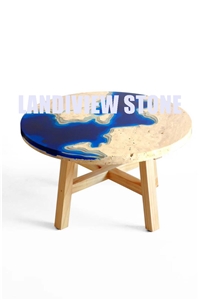Lagoon Table from Travertine and Resin, Lagoon Coffee Table