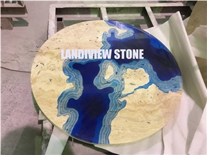 Lagoon Table, Travertine Table Tops