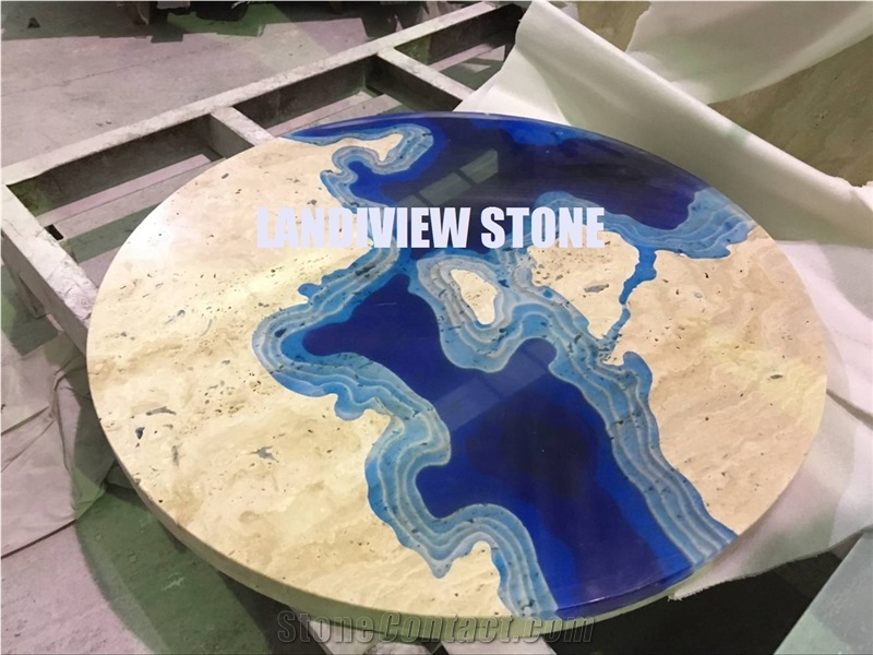 Lagoon Table, Travertine Table Tops