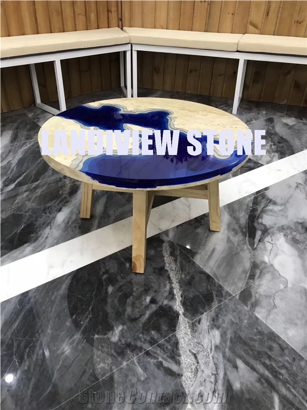 Lagoon Table, Travertine Table Tops