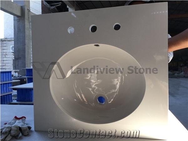Quartz Vanity Tops, Pure White Quartz Vanity Tops,45 Degree Mitred Cut