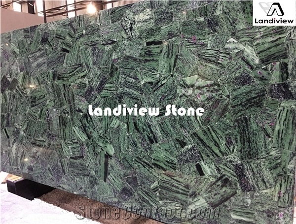 Red Emerald Backlit Gemstone Slab Green Semiprecious Tiles /Green Gems
