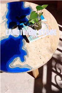 Resin Marble Lagoon Table, Resin Travertine Lagoon Table Top