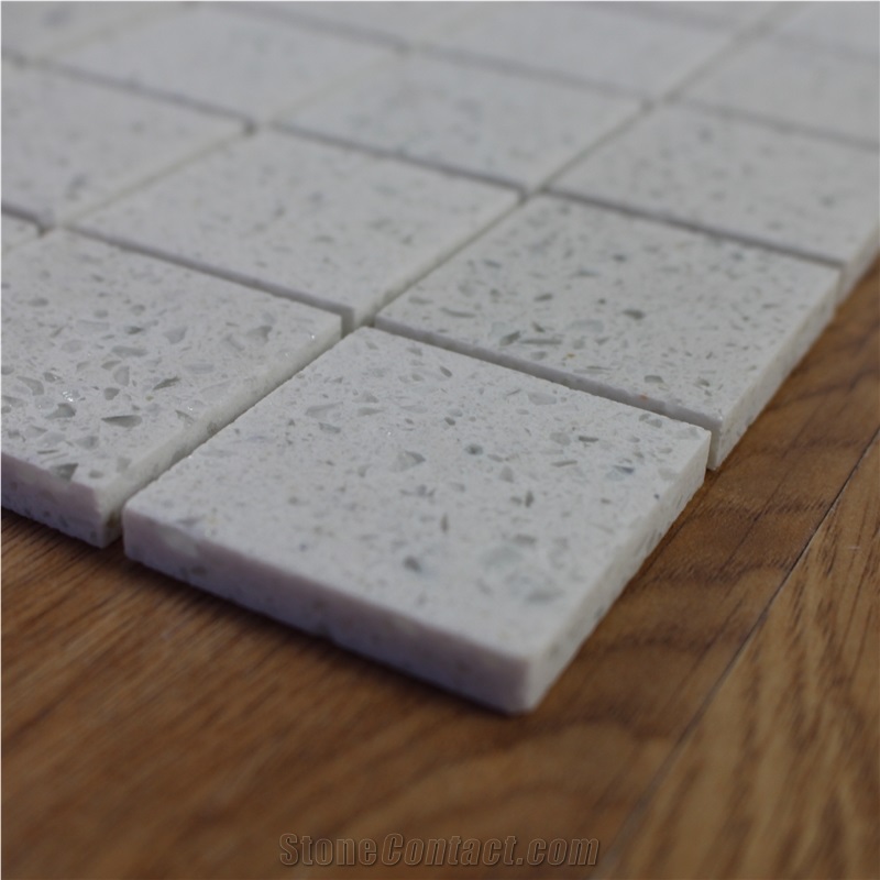 White Sparkle Quartz Mosaic Tile for Home Decoration 48x48 Polished