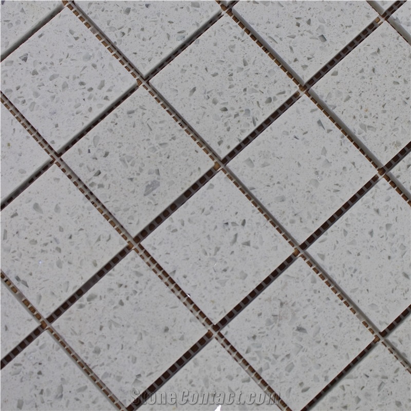 White Sparkle Quartz Mosaic Tile for Home Decoration 48x48 Polished