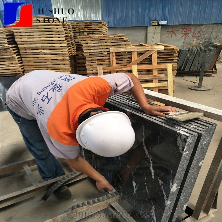China Jet Mist River Black Via Lactea Granite,China Polished Snow White