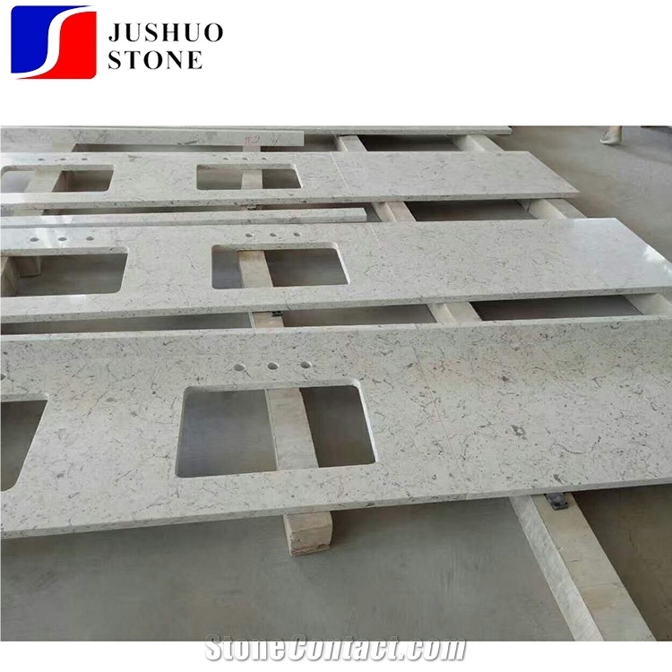 Light Yellow/ Beige Quartz Countertop for Kitchen Island Applications
