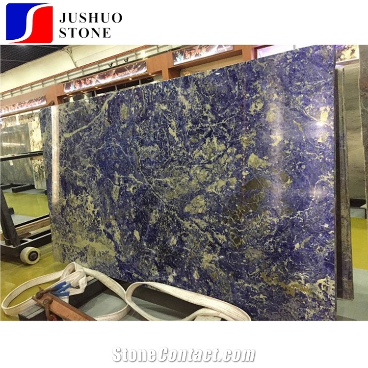 Natural Transparent Dark Blue Semiprecious Sodalite Laminated Stone