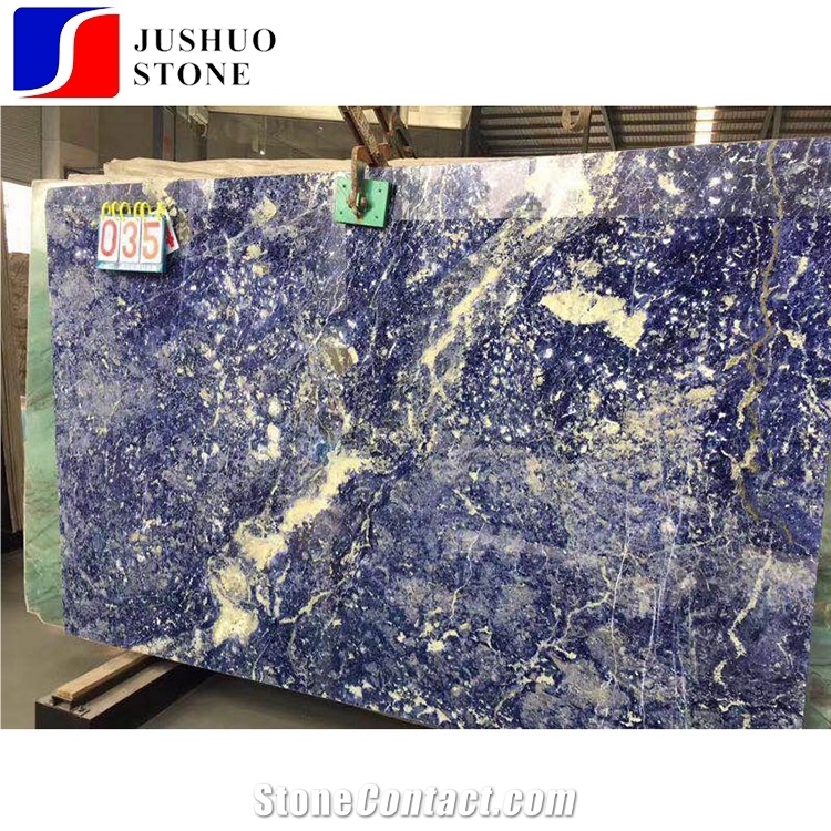 Natural Transparent Dark Blue Semiprecious Sodalite Laminated Stone