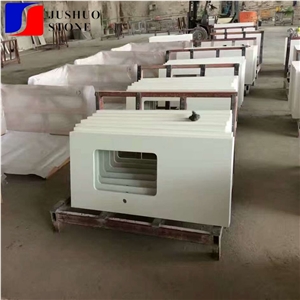 Polished Pure White White Quartz Kitchen Countertop from China Factory