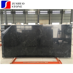 Solid Black Golden Veins/Grains Quartz Slab Stone Tiles for Countertop
