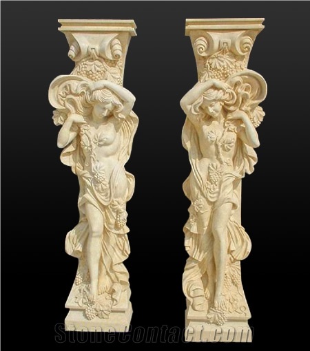 Classic Beige Limstone Flower Pot Stand Roman Pillar,Column