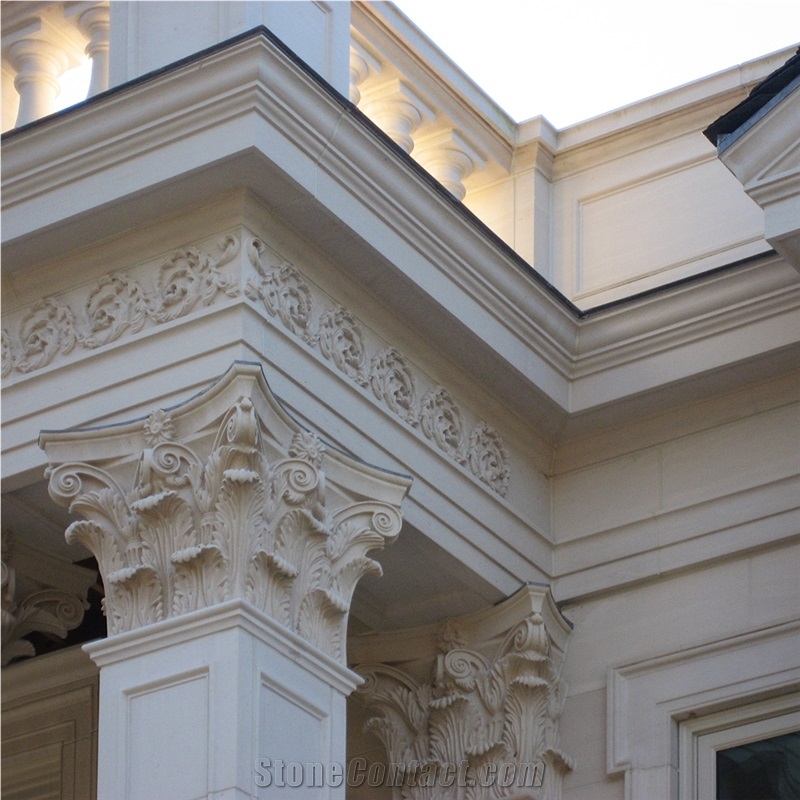 Limra Beige Limestone Roman Sculptured Column,Sea Coral Stone Handcarved Pillars