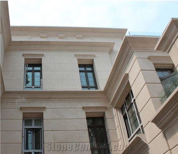 Limra Beige Limestone Roman Sculptured Column,Sea Coral Stone Handcarved Pillars