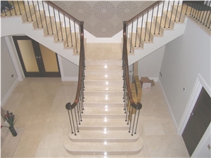 Portugal Beige Limestone Villia Floor Stepping,Moca Cream Coral Stone Staircase Risers Thresh