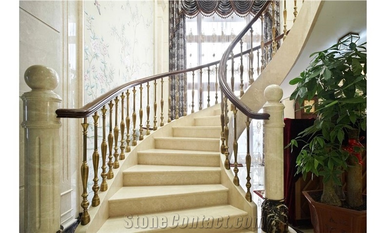 Portugal Beige Marble Deck Stair,Door Front Staircase Risers for Outside