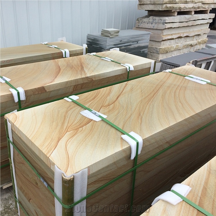 Yellow Wood Sandstone Slabs for Wall Tiles, Sichuan Yellow Sandstone