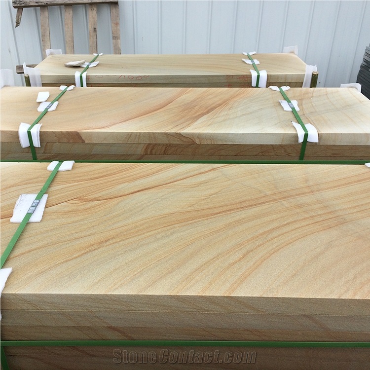 Yellow Wood Sandstone Slabs for Wall Tiles, Sichuan Yellow Sandstone