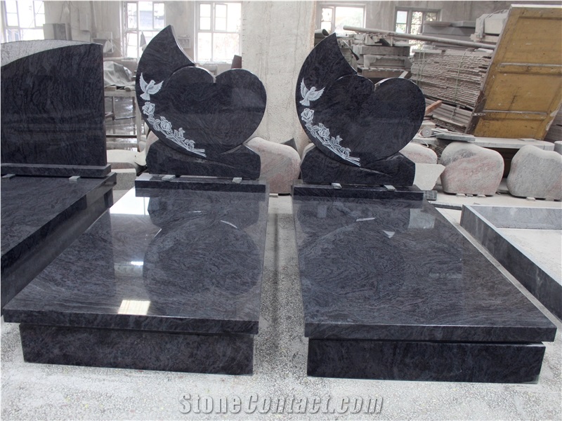 Vizag Blue Granite Heart Shape Tombstone Bahama Blue Gravestone