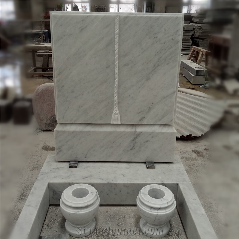 Western Design Carara White Marble Gravestone with Vases