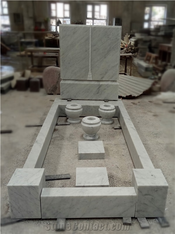 Western Design Carara White Marble Gravestone with Vases
