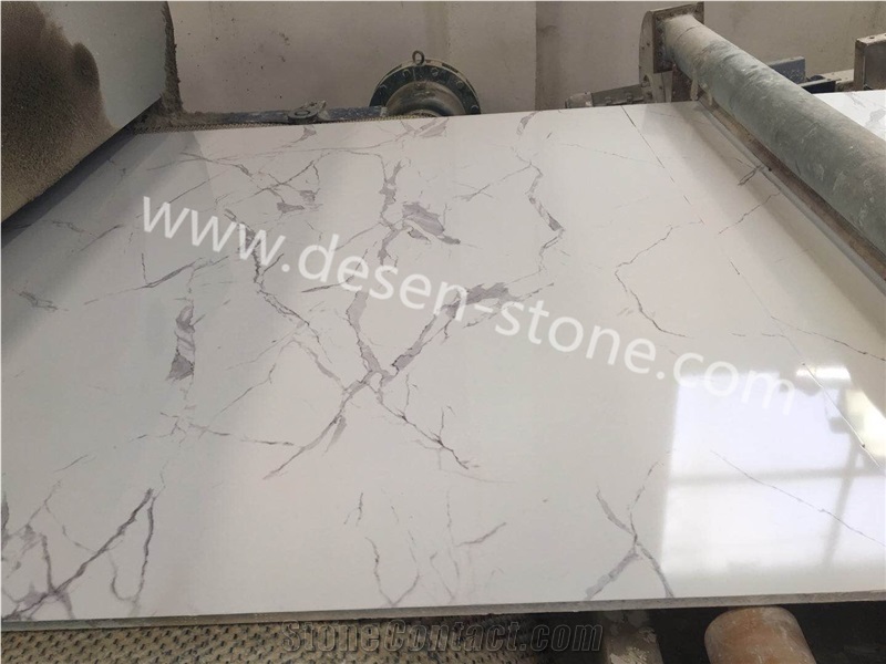 Calacatta/Carrara White Quartz/Artificial Marble Stone Slabs&Tiles