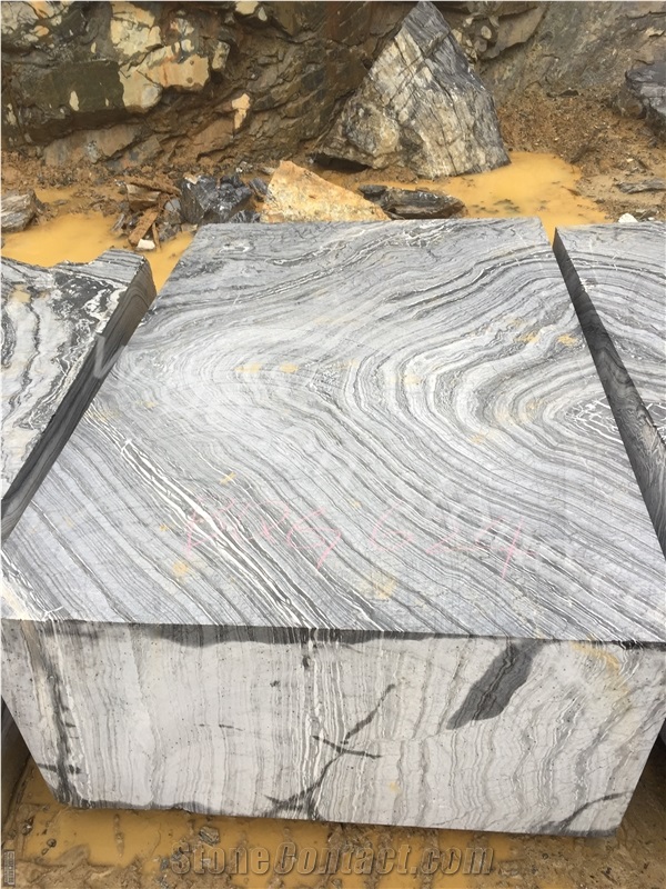 China Silver Waves Brown/Zebra Black Wooden Marble Big Stone Blocks