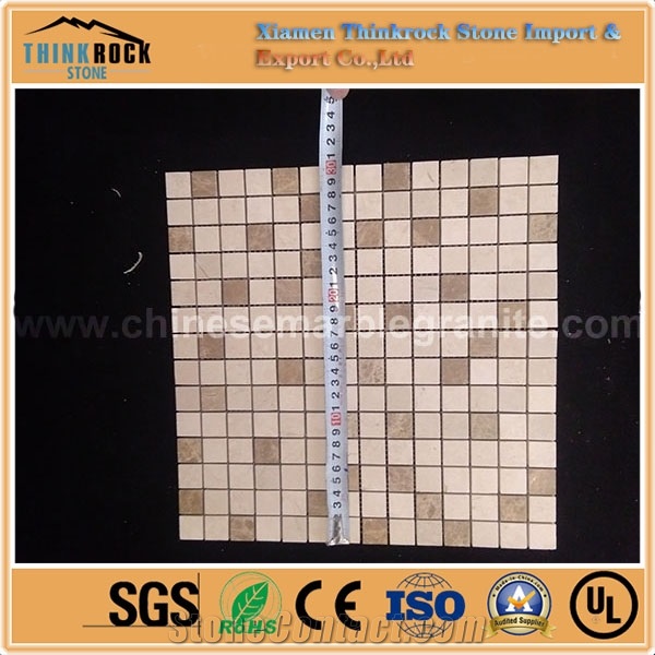 18mmx18mm Honed Square Brown and Beige Mix Marble Mosaic Tiles