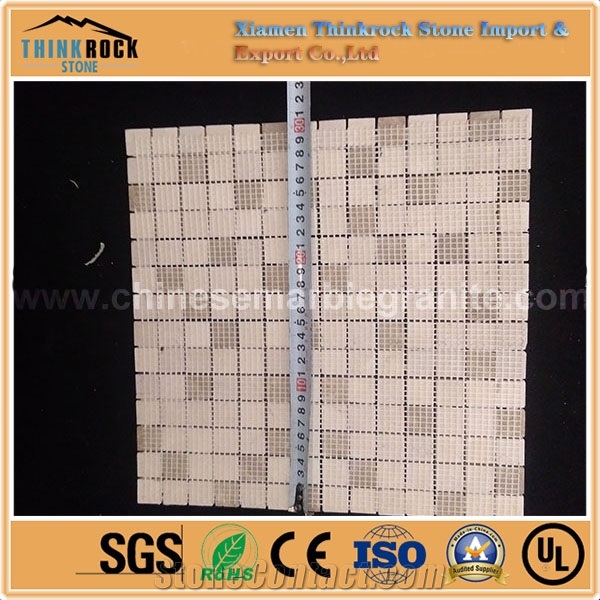 18mmx18mm Honed Square Brown and Beige Mix Marble Mosaic Tiles
