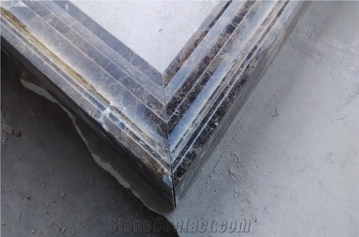 Polished Dark Emperador Brown Marble Sink Water Lines
