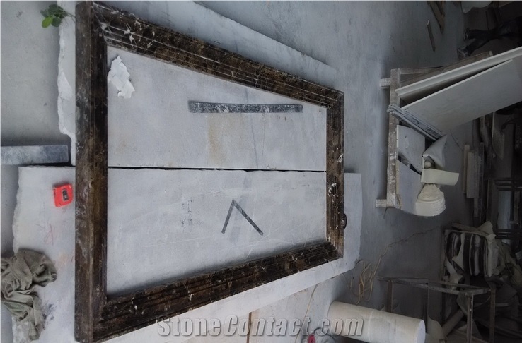 Polished Dark Emperador Brown Marble Sink Water Lines