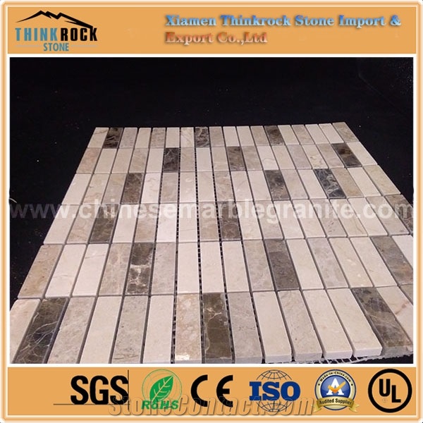 Polished Rectangle Chips Multi Color Mix Emperador Marble Mosaic Tiles